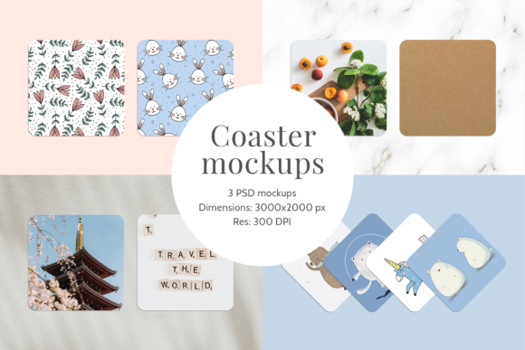 Download Coaster Mockups | 3 PSD Files - Mockup Collection