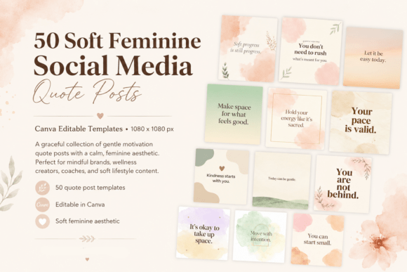 Download 50 Soft Feminine Social Media Quote Post - Premium Bundle
