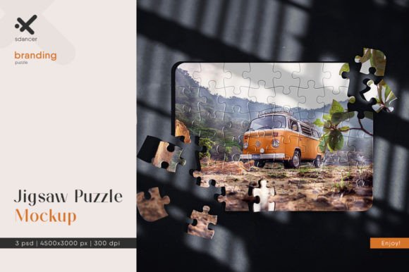 Download Jigsaw Puzzle on Black Surface Mockup - Mockup Collection
